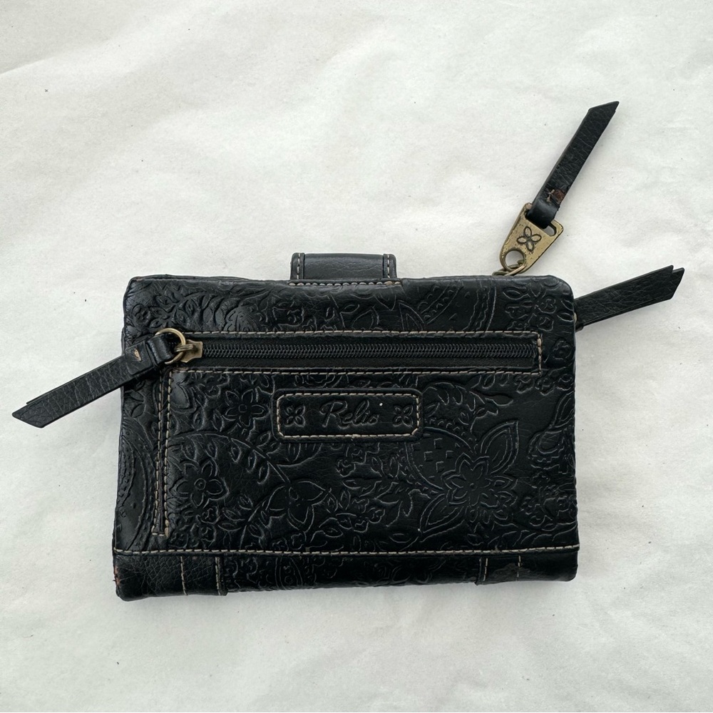 Relic Black Floral Tooled Leather Checkbook Wallet Boho - Picture 3 of 11